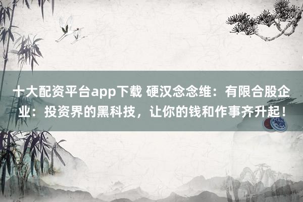 十大配资平台app下载 硬汉念念维：有限合股企业：投资界的黑科技，让你的钱和作事齐升起！